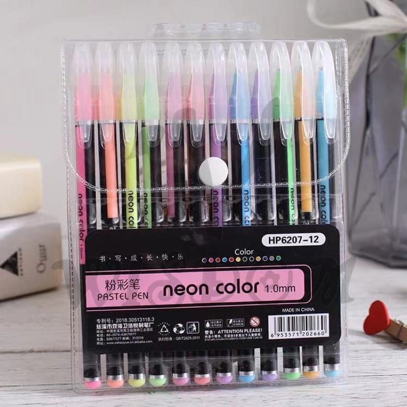 B 4017. 12pc Neon Color Pastel Pen Set (Pink)